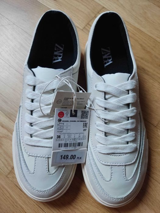 Zara buty sportowe skórzane skóra kremowe półbuty 36