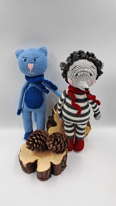 Kot i jeż szydełkowe maskotki amigurumi dla Pana Kuby