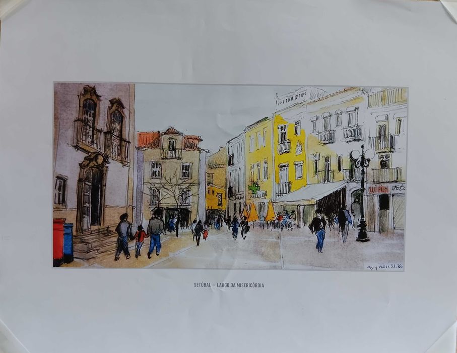 Setúbal em litografia de aguarela de Guy Moll