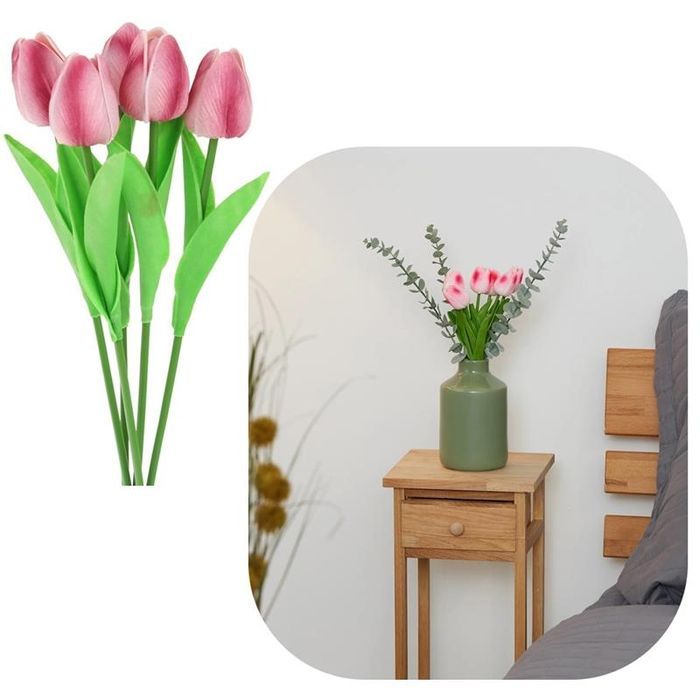 Tulipany Silikonowe Kwiaty Sztuczne 34cm Rośliny Ozdobne do Wazonu5szt