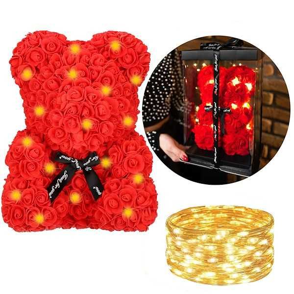 Miś z róż 40cm ledowy maskotka prezent babcia 148 urodziny walentynki