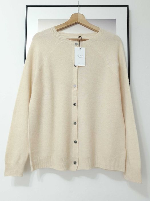 Sweter kardigan damski kremowy jasny beżowy 100% wełna merino