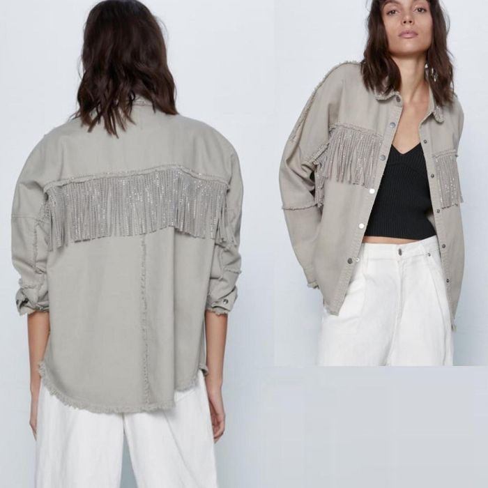 сорочка-куртка оверсайз із бахромою  ZARA. S