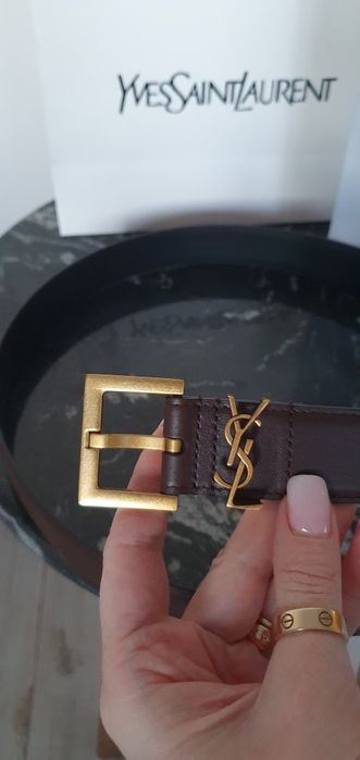 Pasek brązowy ysl czekolada skóra naturalna licowa nowy