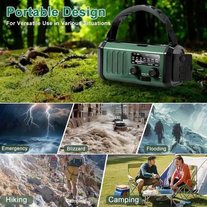 Rádio Emergência 10000mAh Solar/Manivela AM FM Lanterna SOS