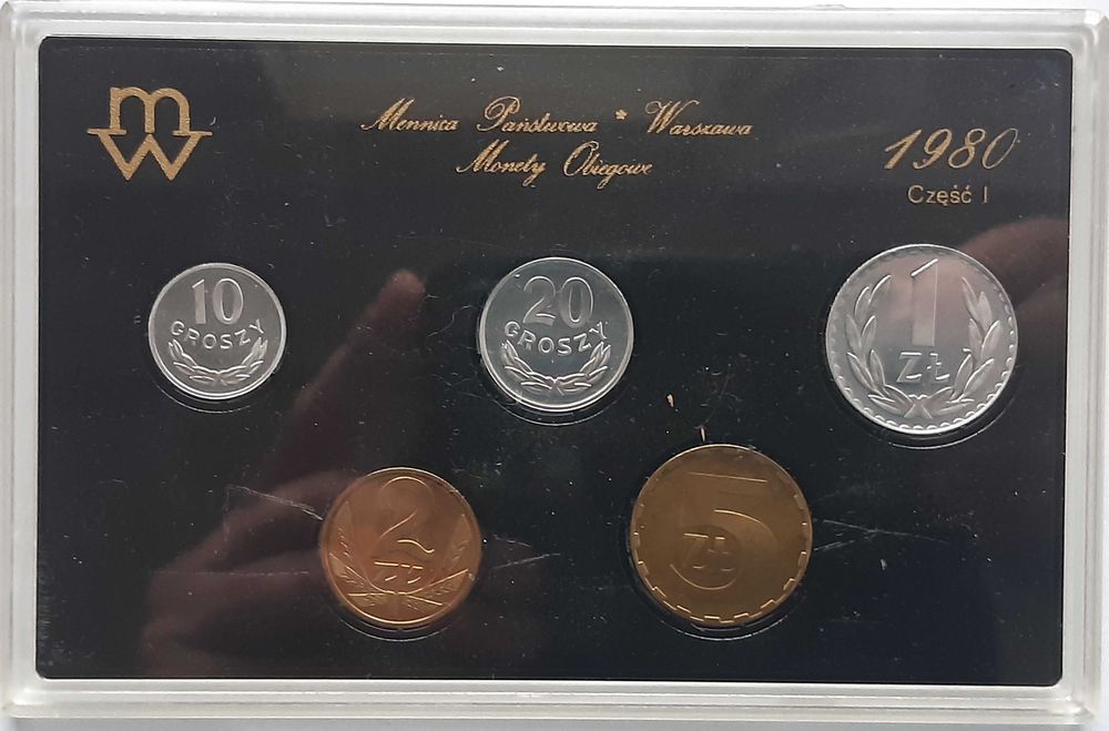 Zestaw monet rocznikowy NBP 1980, tzw. czekoladka, lustrzanki I część