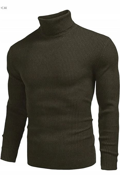 Męski gładki sweter z golfem w prążki elegancki s 5ia