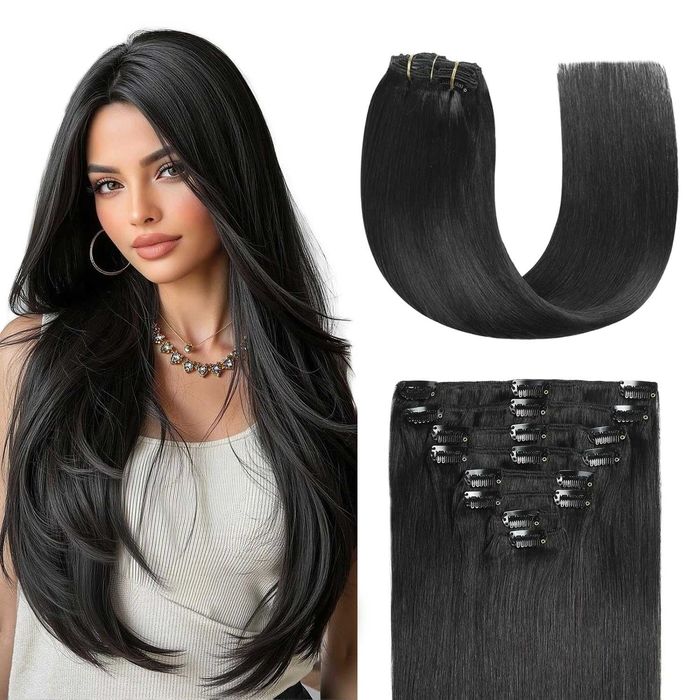 Нарощування волосся Remy Clip-In на заколках чорне 45 см, 120 г, 8 шт.