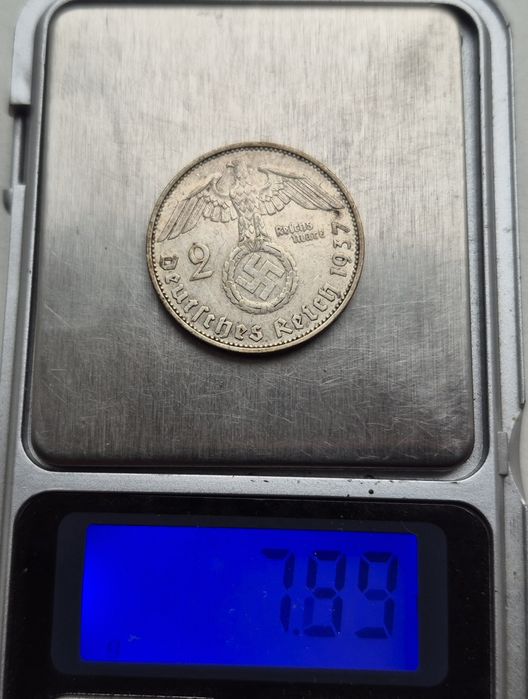 2 марки 1937 р. Німеччина 3 рейх Гінденбург срібло