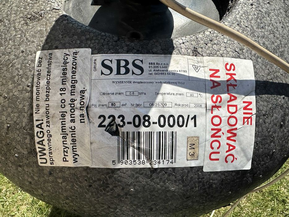 Wymiennik dwupłaszczowy wody użytkowej SBS / Terma 80 l