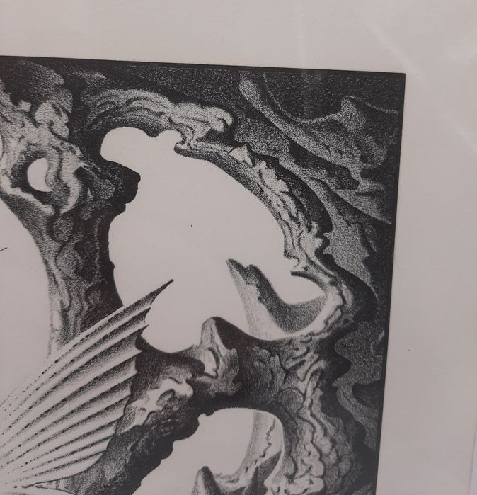 Obraz litografia Hans Joachim Zeidler ryba z uchem surrealizm 1973