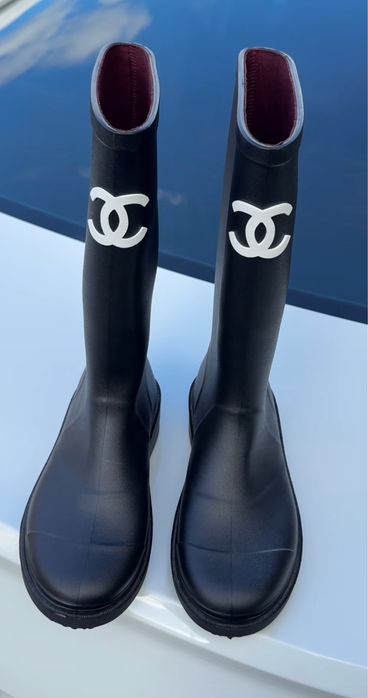 Женские черные резиновые сапоги chanel шанель