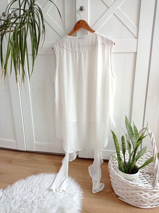 Elegancka kremowa wieczorowa bluzka 44 XXL tunika ecru wesele