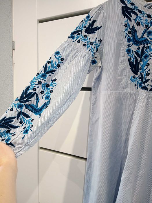 Zara cudna błękitna sukienka tunika haftowana Boho hippie M