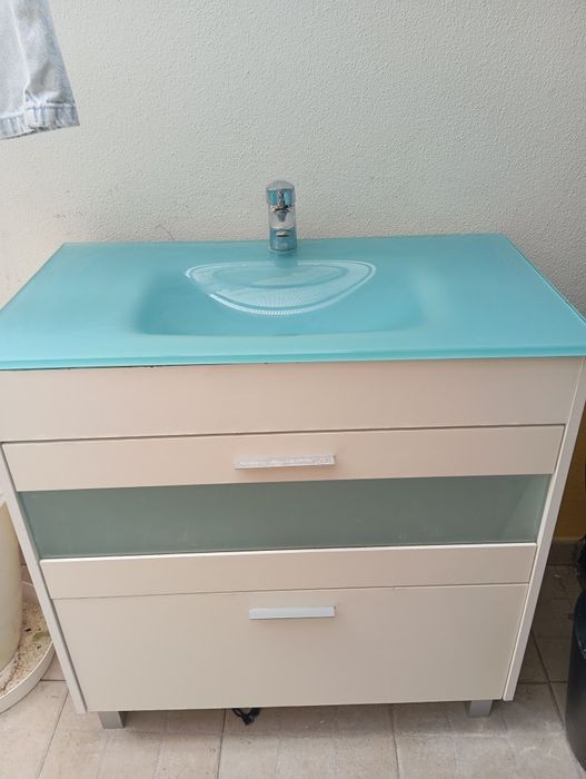 Móvel de casa de banho+ lavatório de vidro+ torneira