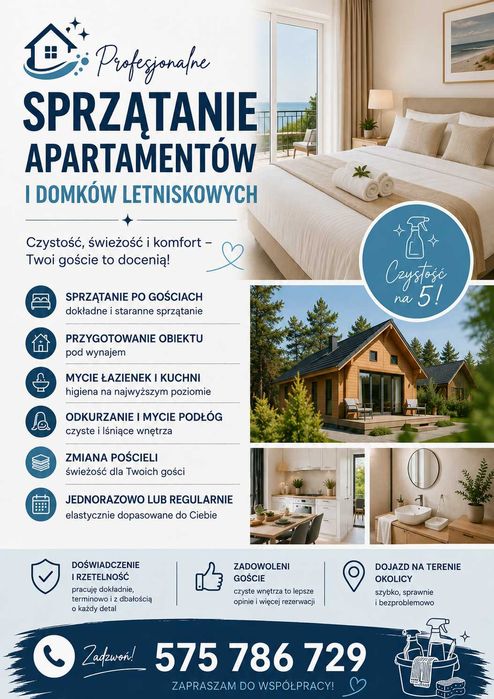 Sprzątanie apartamentów oraz domków wakacyjnych