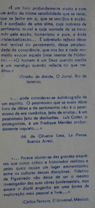Sob A Cinza do Tédio de Fidelino de Figueiredo - 1ª Edição 1944