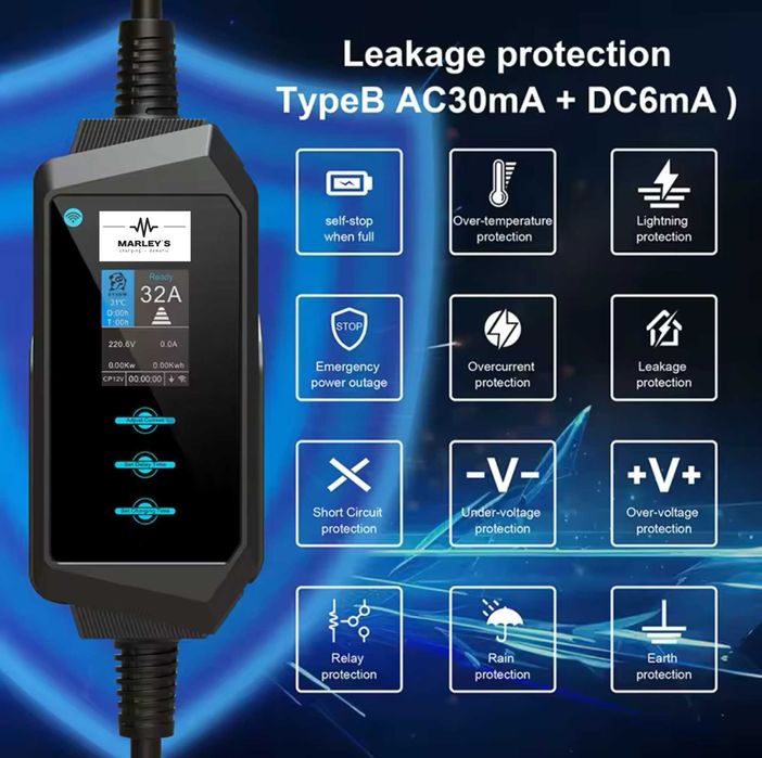 Carregador Portátil 7 kw - 32A - C/APP - Sup. Parede - Saco Transporte