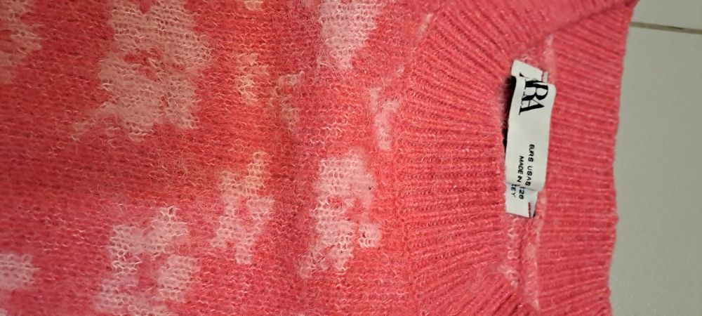 Sweter Zary różowy w kwiaty rozm. S oversize, 10% wool