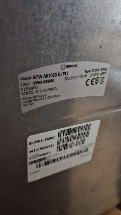 Pralka Indesit ładowana od góry klasa A+++