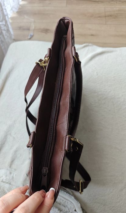 Czekoladowa torebka damska skórzana shopper vintage retro style
