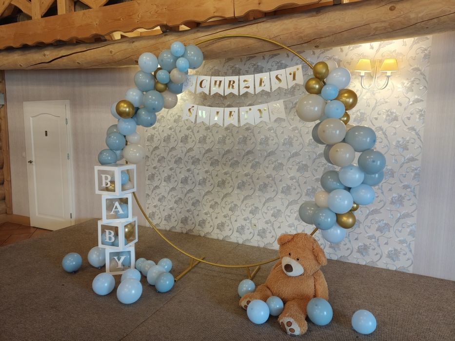 Wynajem dekoracja ścianka złoty stelaż wesele urodziny chrzest