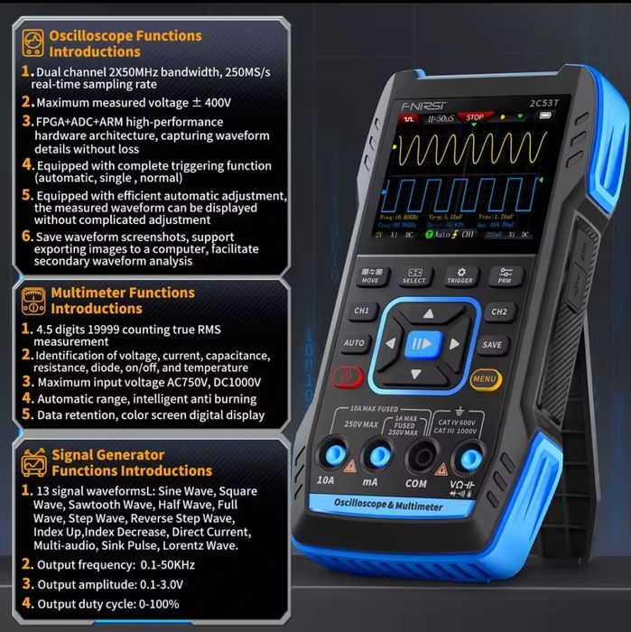 Осцилограф, генератор, мультиметр Fnirsi 2С53Т/2С23Т(Повна комплектаці