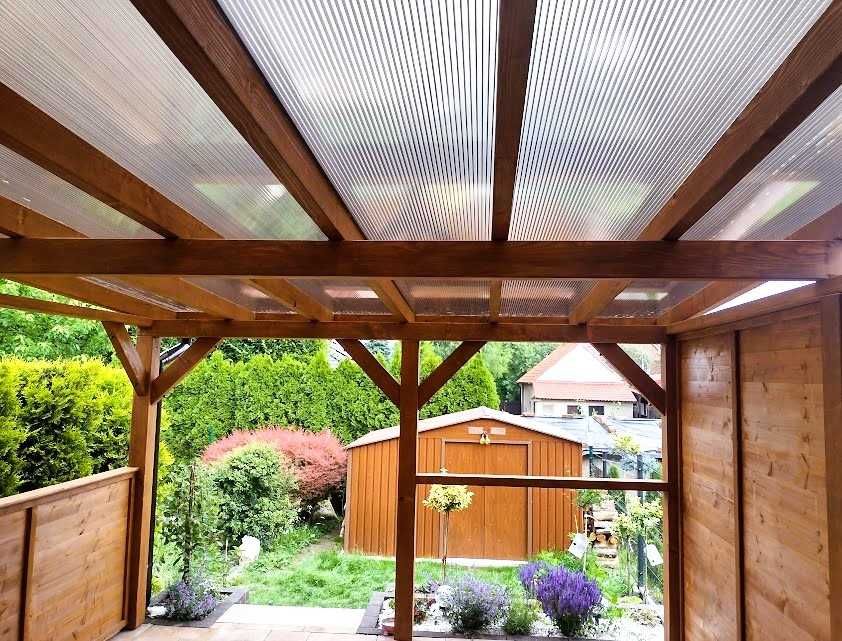 Zadaszanie tarasu poliwęglan 16mm, Poliwęglan lity, Pergole, Tarasy, Markizy, Domki narzędziowe Altany, Zadaszenia, Płotki, Żaluzje ruchome, Podbitka