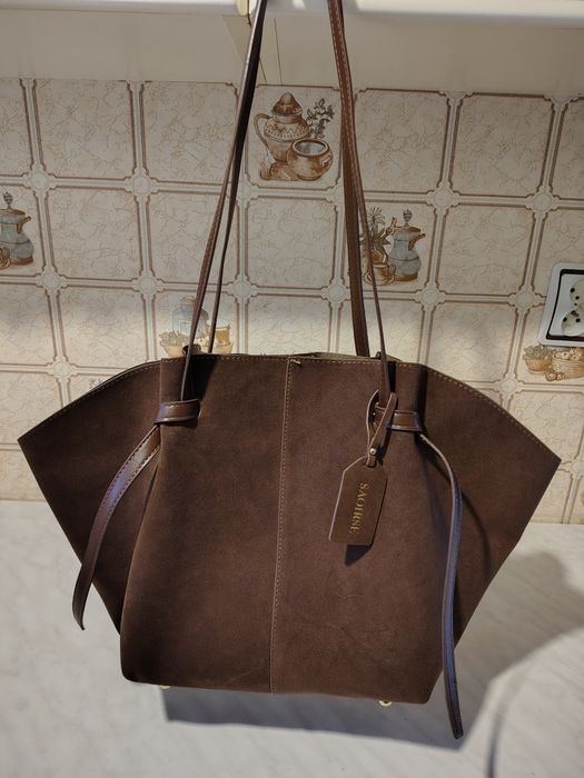 Torebka shopper zamszowa z kosmetyczką