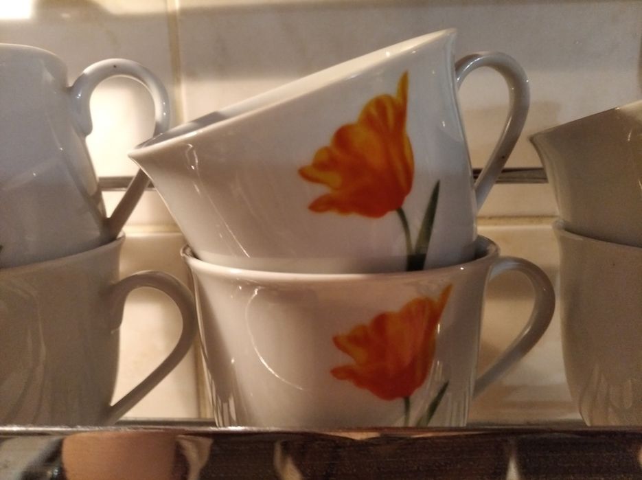 6 чашек с тюльпанами