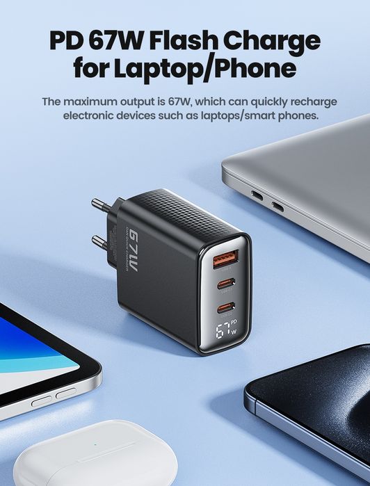 Carregador USB Toocki 67W GaN (Novo na caixa)