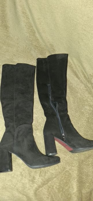 Жіночі  ботфорди натуральна замша та кожані