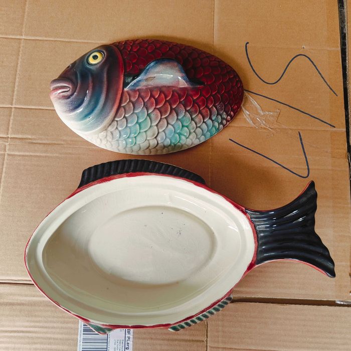 Prato Travessa decorativa Faiança antigos Lagosta peixe subtil