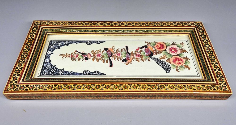 Obraz Khatam Persja intarsja ręcznie robiona Ptaki Kwiaty XX w.