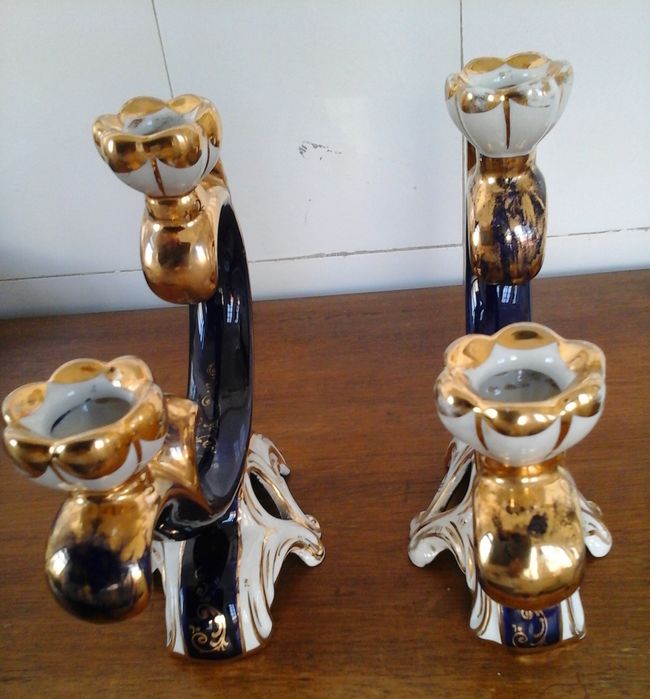 Par castiçais antigos em faiança RB (Raúl da Bernarda) Alcobaça