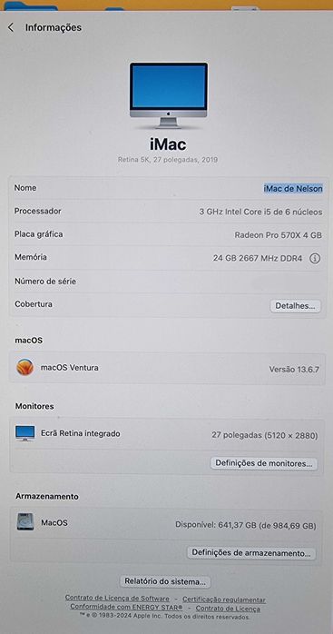 OPORTUNIDADE! iMac Retina 5K, 27'', 2019, 24GB (com caixa).64739753993729121