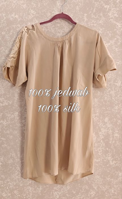 Sukienka jedwabna Massimo Dutti jedwab 100% kremowa mini koronkowa L