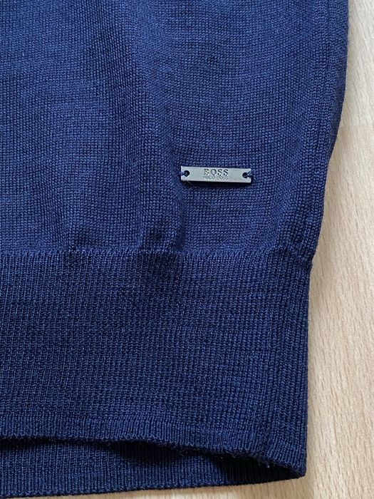 Чоловічий джемпер світшот Hugo Boss із тонкої мериносової вовни (100% Virgin Wool), темно-синій, XXL