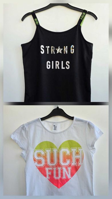 пакет одежды белая футболка, черная майка девочке C&A 146-152