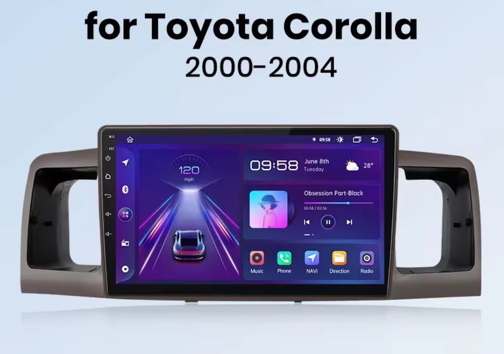 Rádio Android 9" Toyota Corolla E120 E130 Carplay GPS wifi 32GB NOVO