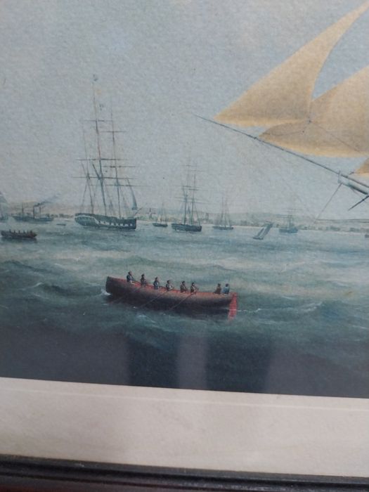 Quadro com gravura inglesa com embarcaçao.
