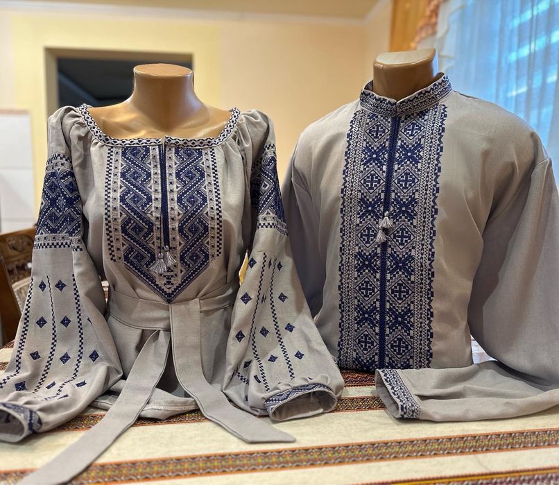 Парні лляні вишиванки , сіра лляна вишиванка