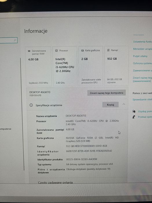 Komputer Lenovo Ideacentre AIO 300-23ISU dotykowy ekran, nie laptop