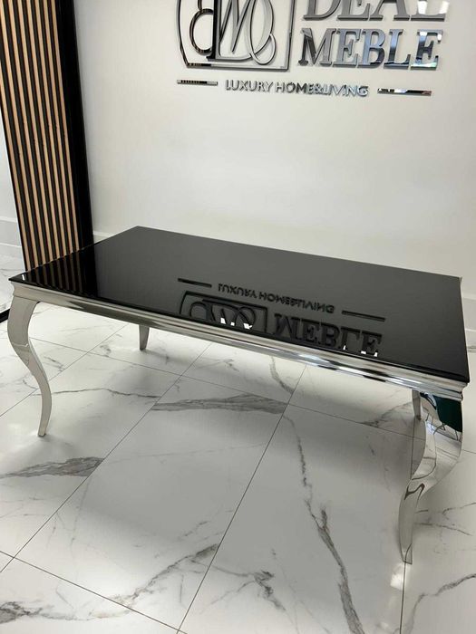 Stół elegance glamour srebrny z czarnym szkłem 160x90