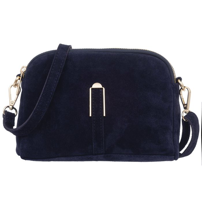 VERA PELLE torebka zamszowa listonoszka z paskiem V712 granatowa