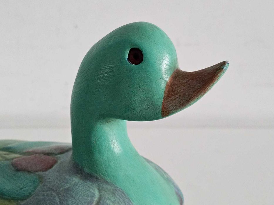 Turkusowa Kaczka drewniana figurka ozdobna