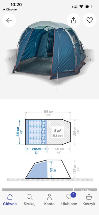 Namiot 4 osobowy 2 komorowy z przedsionkiem marki Queshua - idealny