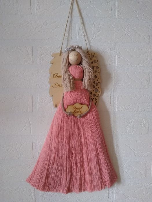 Zawieszka anioł makrama, Anioł komunia,pamiątka chrztu Świętego,