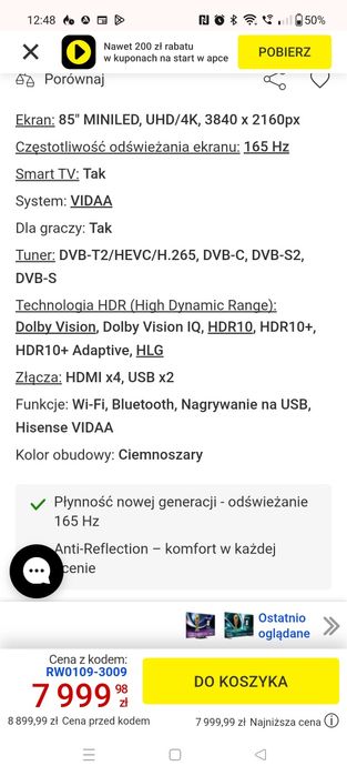 Sprzedam telewizor Hisense 85U78Q PRO