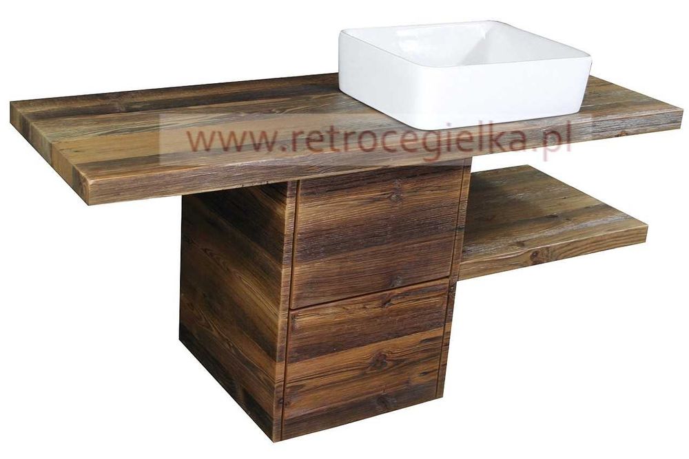 Szafka łazienkowa wisząca, stare drewno, dwie szuflady, półka